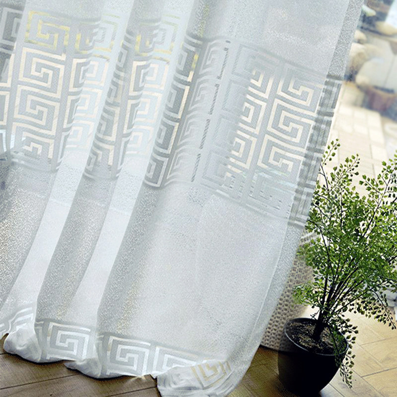 Greek Key Ivory White Heavy Net Curtain