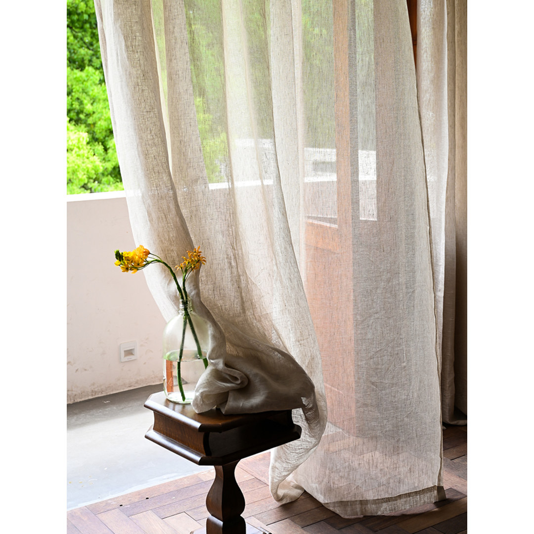 Zen Garden Pure Flax Linen Natural Colour Sheer Curtain