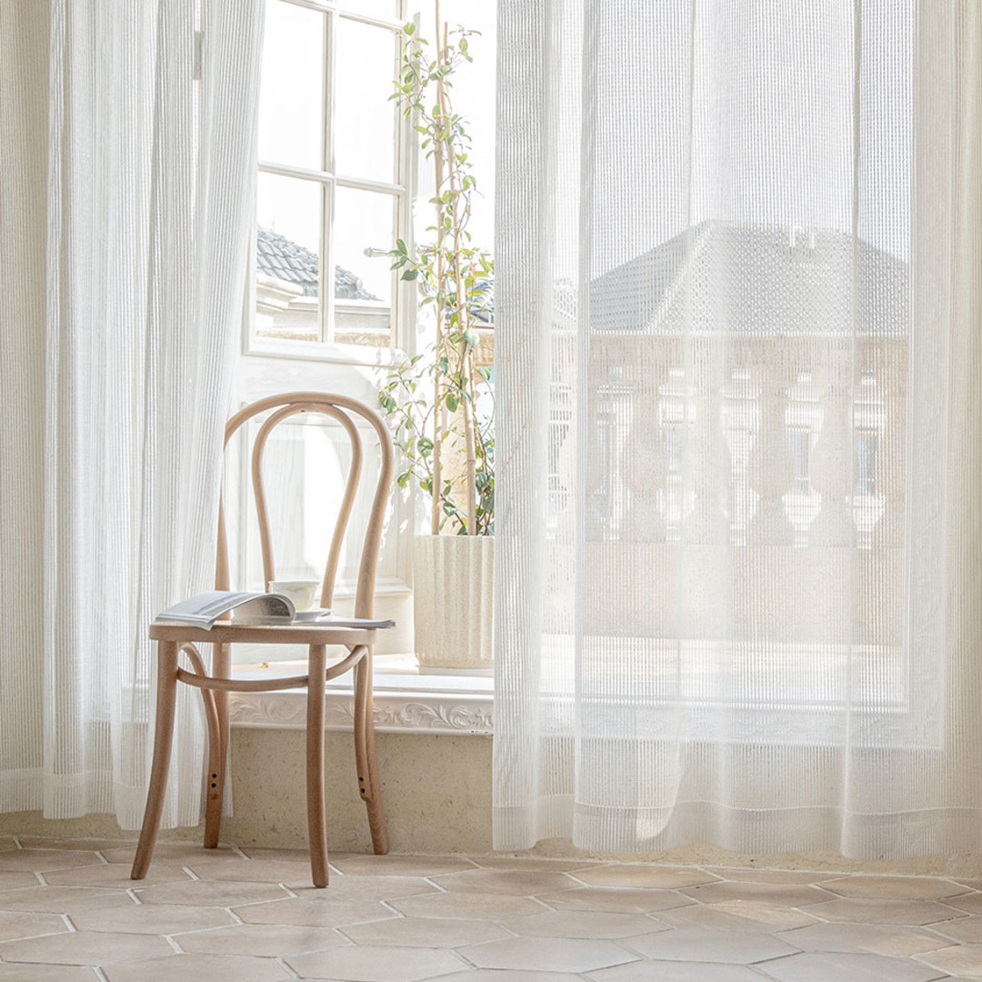 Moonstone Ivory White Textured White Striped Sheer Curtain