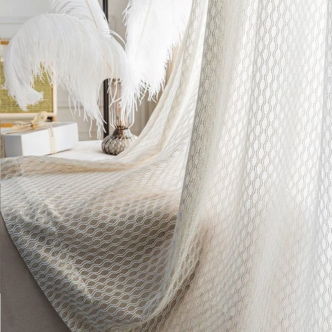 Wave Some Magic Oatmeal Cotton Blend Net Trellis Heavy Sheer Curtain