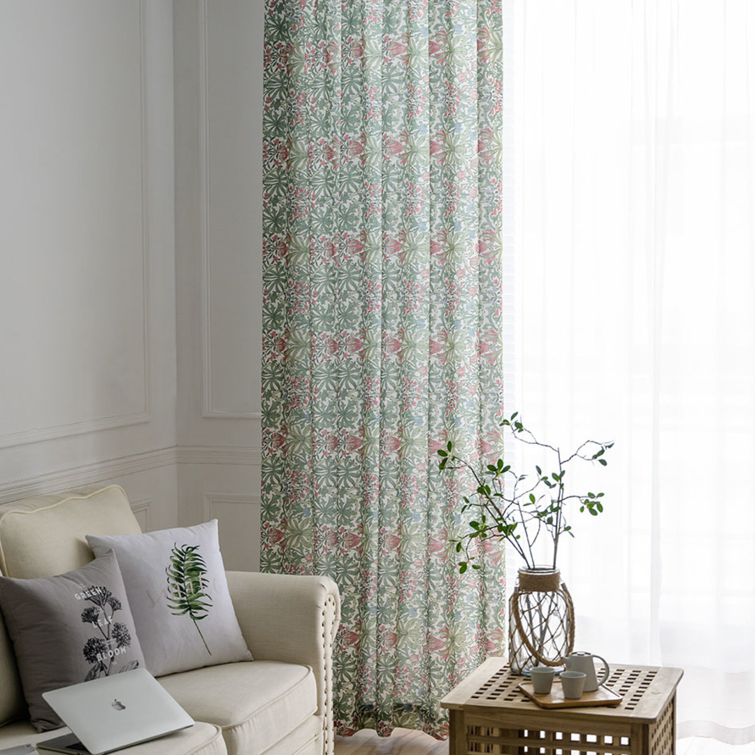 Bringing the Garden Indoors William Morris Green Floral Jute Style Curtain