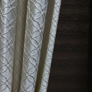 Belle Fleur 3D Jacquard Beige Cream Arabesque Curtain with Gold Details