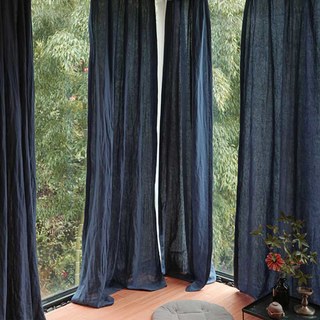 Wabi Sabi Pure Flax Linen Navy Blue Heavy Voile Curtain 1