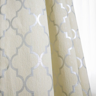 Moroccan Trellis Beige and Metallic Silver Arabesque Geometric Curtain