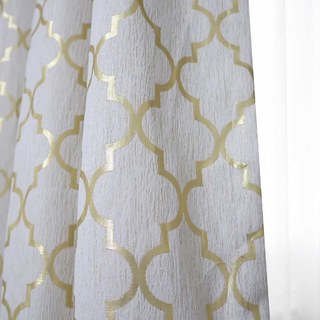 Moroccan Trellis Cream and Metallic Gold Arabesque Geometric Curtain 4