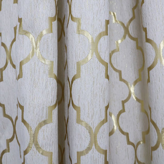 Moroccan Trellis Cream and Metallic Gold Arabesque Geometric Curtain 2