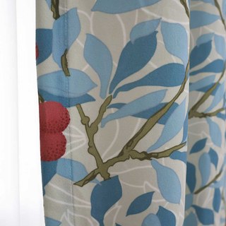 Arbutus Red Berries William Morris Blue Floral Velvet Curtain 3