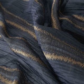 Oceana Navy Blue and Gold Striped Sheer Linen Curtain 3