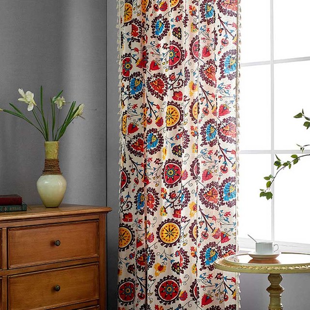 Blossom Multi Colour Red Floral Boho Curtains