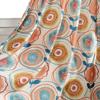 Circle Dance Multicolor Red Yellow Blue Mid Century Modern Floral Curtain 2