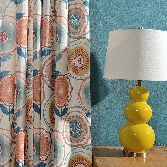 Circle Dance Multicolor Red Yellow Blue Mid Century Modern Floral Curtain 1