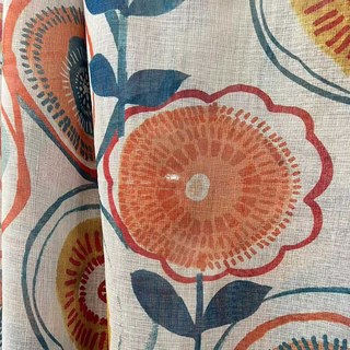 Circle Dance Multicolour Red Mid Century Modern Floral Sheer Curtain 6