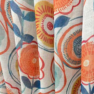 Circle Dance Multicolour Red Mid Century Modern Floral Sheer Curtain