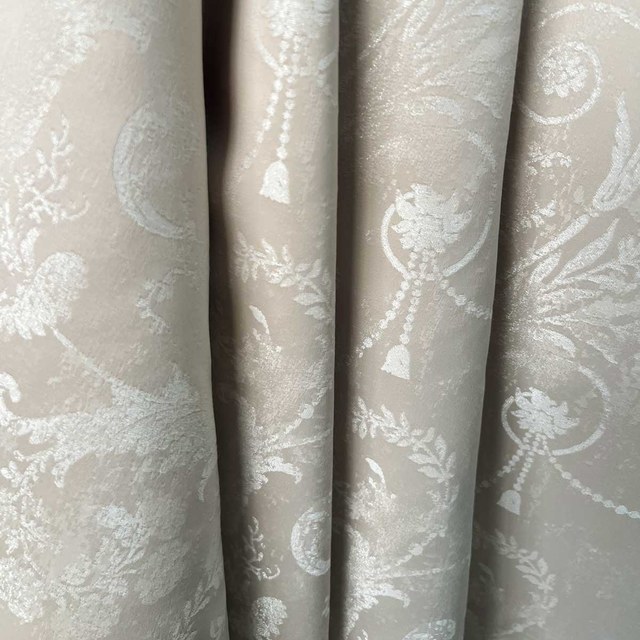 Silver Blossom Jacquard Cream Damask Curtain 1