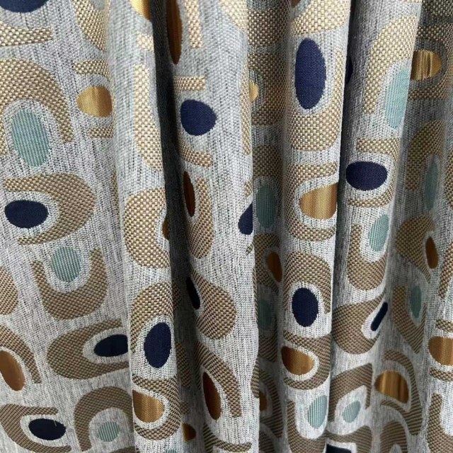 Circle Vibe Mid Century Modern Multicolour Gray Geometric Chenille Blackout Curtain 1