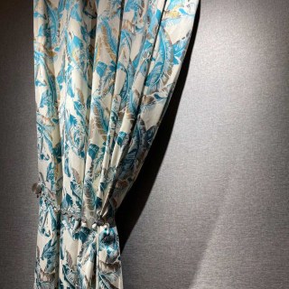 Banana Leaf Bliss Teal Blue and Gold Tropical Curtains 2