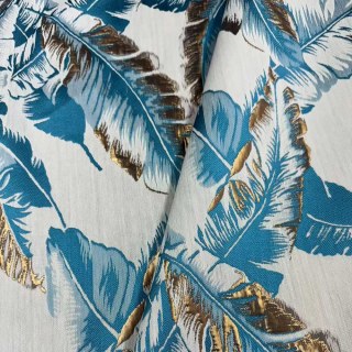 Banana Leaf Bliss Teal Blue and Gold Tropical Curtains 7