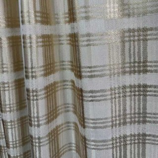 Palais Aurum Cream Gold Checked Plaid Curtains 2