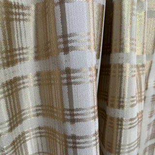 Palais Aurum Cream Gold Checked Plaid Curtains 3