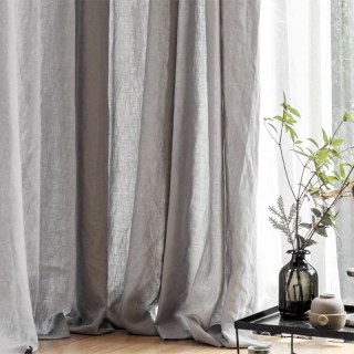 Provencal Pure Flax Linen Light Grey Sheer Curtain