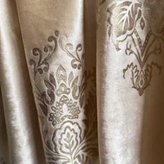 Heritage Luxury Cream and Gold Damask Velvet Curtain 1