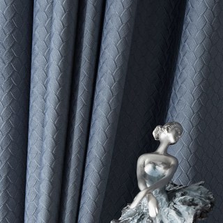 Scandinavian Basketweave Textured Denim Blue Velvet Blackout Curtains 3