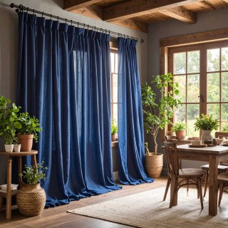 Cotton Club Pure Cotton Navy Blue Heavy Semi Sheer Sheer Curtain