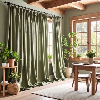 Cotton Club Pure Cotton Olive Green Heavy Semi Sheer Sheer Curtain