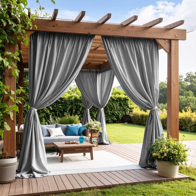 Endless Summer Waterproof Gray Linen Style Outdoor Heavy Sheer Curtain 1