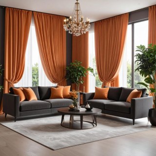 Fine Apricot Orange Velvet Curtains 2