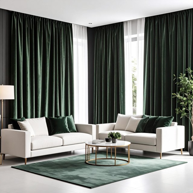 Fine Dark Green Velvet Curtain 1