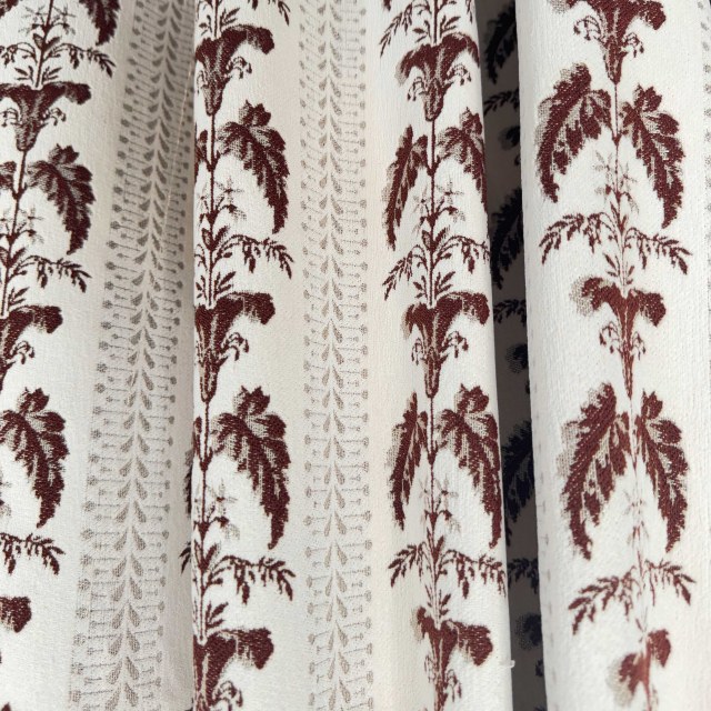 Heirloom Stripe Heavyweight Maroon Reddish Brown Floral Chenille Curtain 1