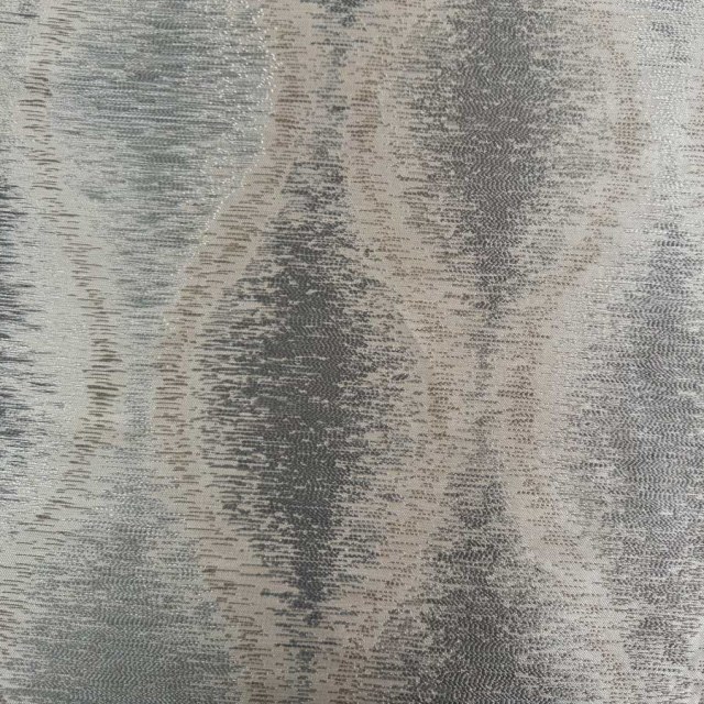Ikat Ripples Gray and Cream Ogee Geometric Curtains with Silver Details 1