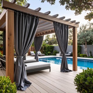Malibu Waterproof Blackout Twill Dark Gray Outdoor Curtain