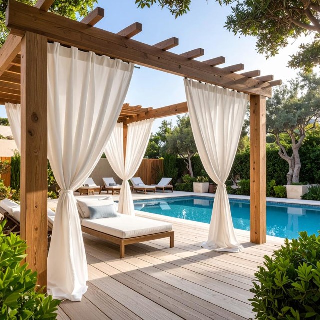 Malibu Waterproof Twill White Outdoor Curtain 1