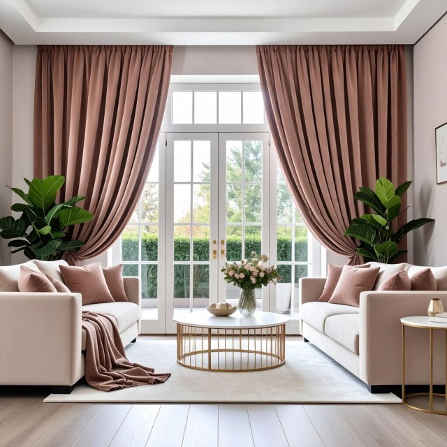 Premium Dusky Pink Velvet Curtain 1