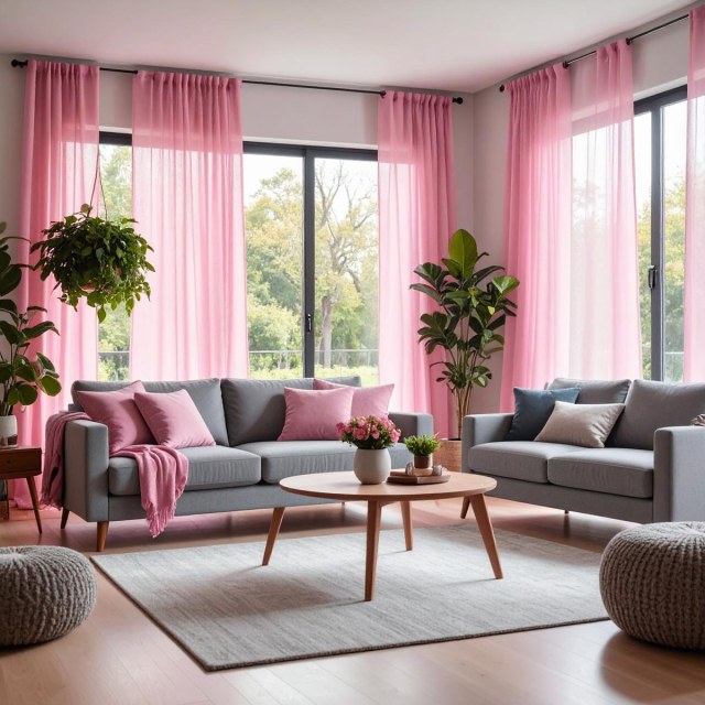 Smarties Rose Pink Soft Sheer Curtain 1