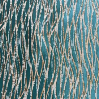 Woven Drift Abstract Geometric Teal Curtains with Gold Details 5