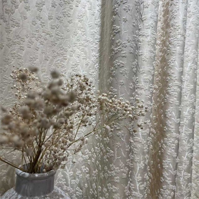 Cherry Blossoms Cream Floral Chenille Blackout Curtain 1