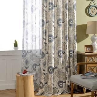 Circle Dance Multicolor Blue Gray Mid Century Modern Floral Curtain 3