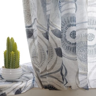 Circle Dance Multicolour Blue Gray Mid Century Modern Floral Sheer Curtain