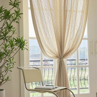 Ripple Wave Tweed Inspired Mocha Beige Glittery Mesh Net Curtain 2