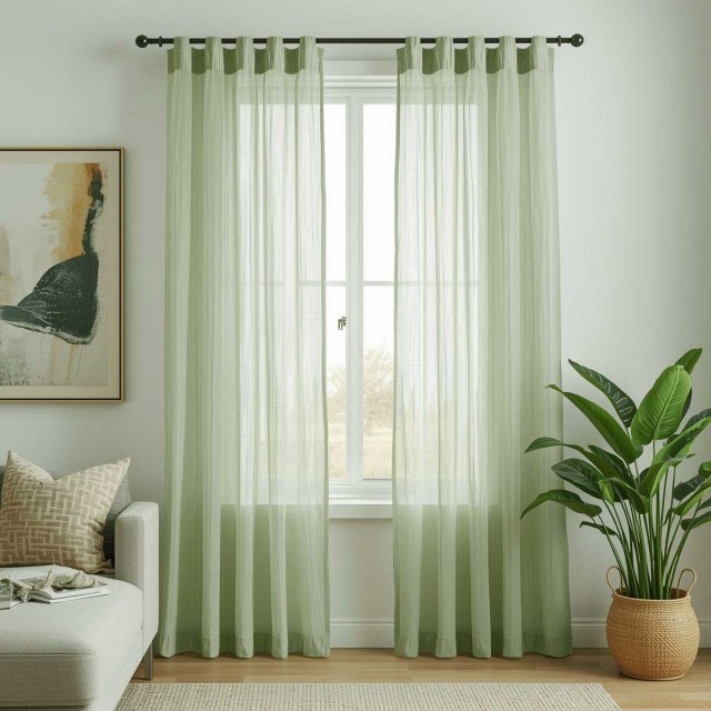 Sheer Curtain Notting Hill Luxury Sage Green Sheer Curtain 1