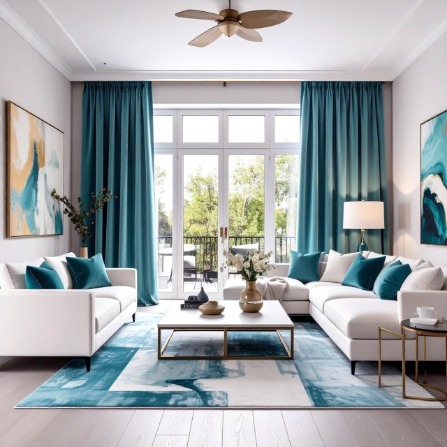 Lustrous Teal Blue Velvet Curtains 1