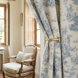 Amour Pastorale Blue Toile de Jour Chenille Curtains