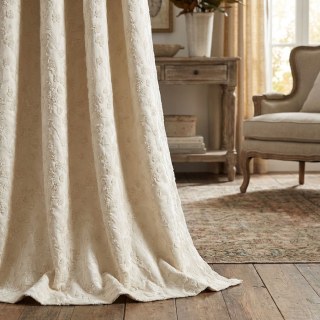 Cherry Blossoms Cream Floral Chenille Blackout Curtain 2