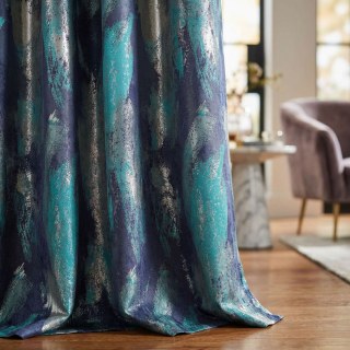 Dazzling Brushwork Luxury Jacquard Teal & Blue Abstract Curtain 2