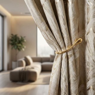 Dreamscape Luxury Jacquard Abstract Cream and Gold Curtains 2