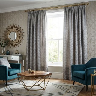 Elegante Art Deco Chevron Silvery Gray Curtains 3