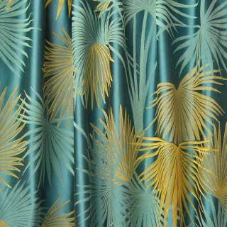 Fan Palm Silhouette Teal and Yellow Satiin Tropical Leaves Curtain 2